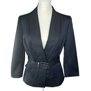 Tahari Women's NWT Admiral Navy Jocelyn Tencel Wool Belted Jacket 4/C35.25